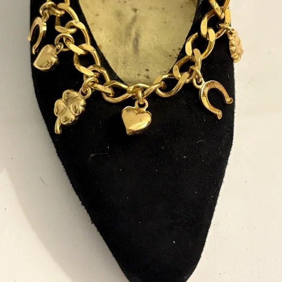 Bruno Magli Black Heels with Gold Chain Detail - Picture 5 of 6